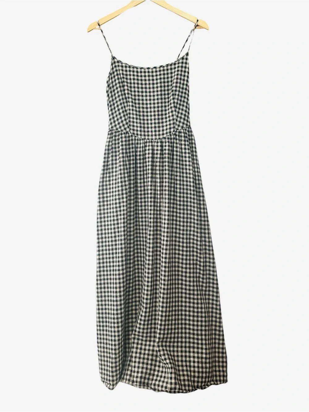 GAP Black & White Gingham Maxi Slip Dress drop waist Sleeveless Spaghetti Strap - Picture 2 of 9